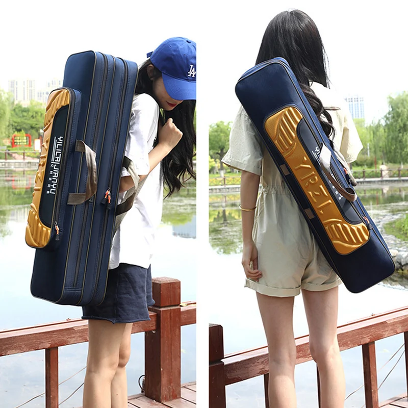 Bolsas de almacenamiento para caña de pescar, 55/65/75/85CM, herramientas para caña de pescar, bolsa protectora portátil multifuncional impermeable, portador de peces de 2 capas - imagen 5