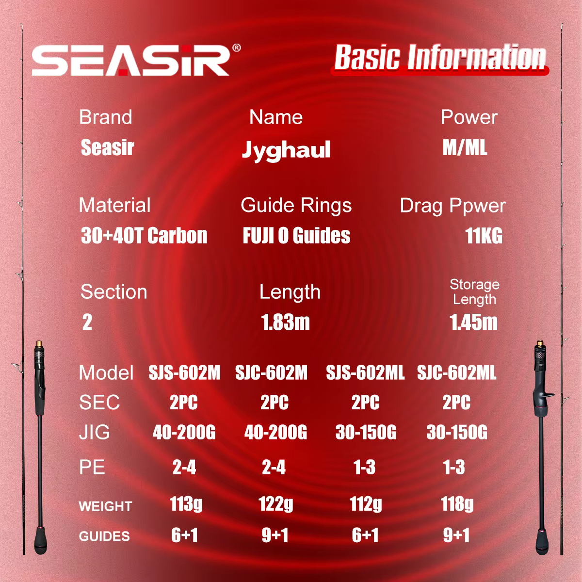 Caña Jigging Lento Seasir Jyghaul 1,83M ML 11KG Alta Sensibilidad - imagen 2