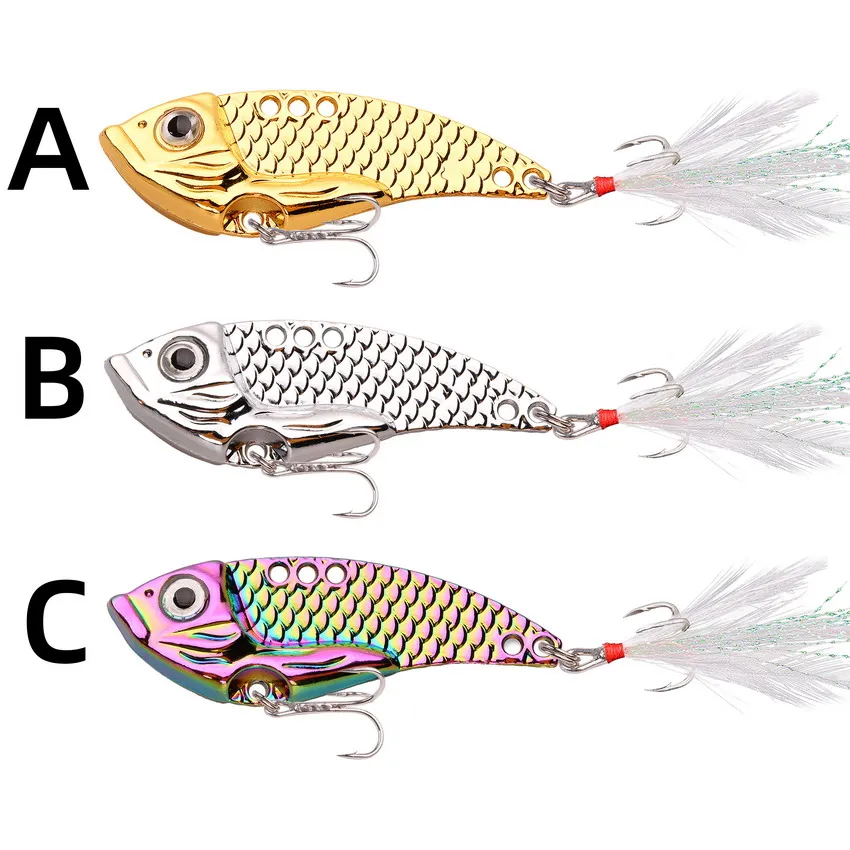 Señuelo de pesca de Metal vib, 1 piezas, cebo duro, 5g -15g, lentejuelas doradas y plateadas de colores, aparejos de gancho triple - imagen 4
