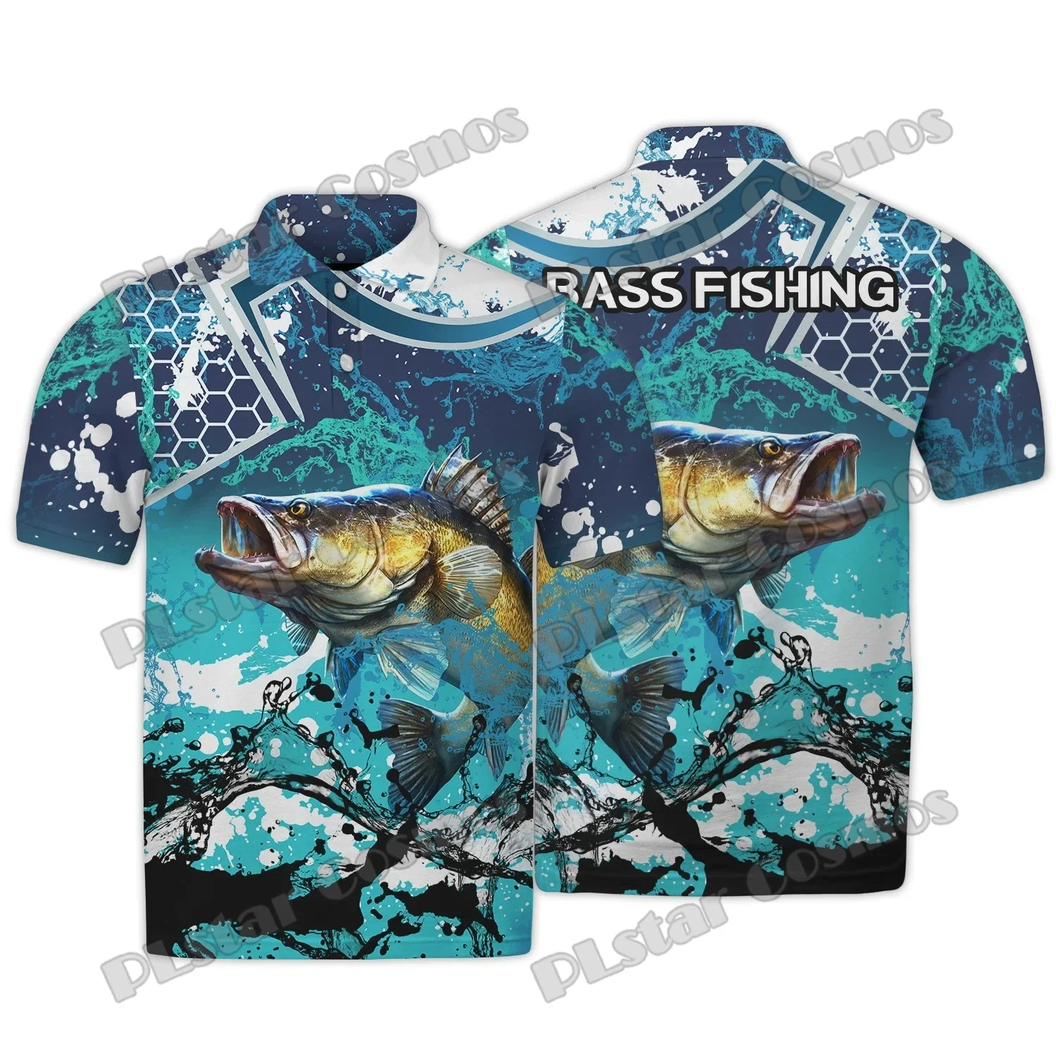 PLstar Cosmos perca amarilla pesca en la piel patrón 3D impreso moda hombres polos verano pantalón corto casual camisa de manga PLP22 - imagen 5