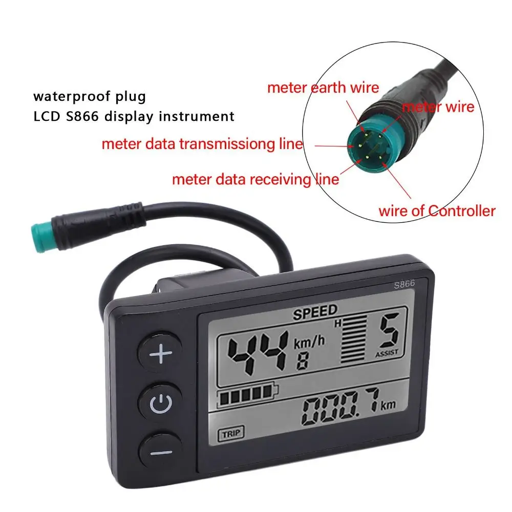 Pantalla LCD para bicicleta eléctrica, 24V, 36V, 48V, resistente al agua, odómetro de ciclismo de 5 pines, pantalla retroiluminada grande multifunción - imagen 3