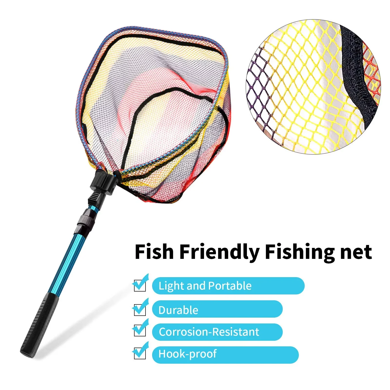 SANLIKE-red de aterrizaje de pesca plegable de aleación de aluminio, cañas de pescar portátiles retráctiles, redes de fundición sumerjadas a mano, herramientas de pesca - imagen 4