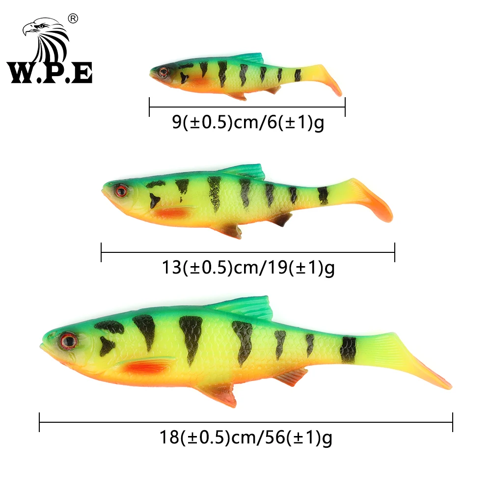 W.P.E señuelo suave de silicona, 9cm, 13cm, 18cm, cebos artificiales suaves, cola en T, Wobblers, Leurre Souple, equipo de pesca - imagen 3