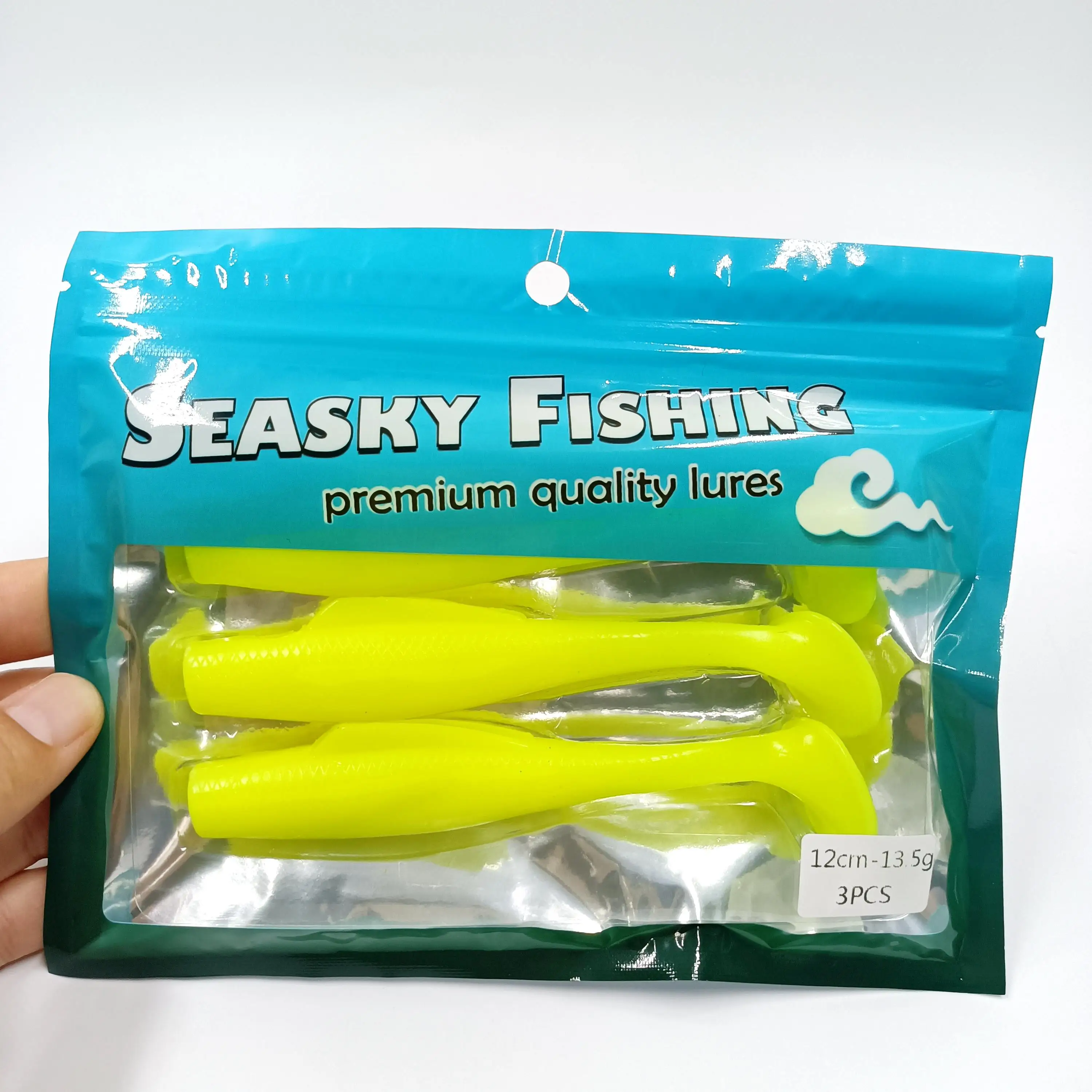 DUODUOYU-cebo suave flotante TPR, 3 uds., 120mm/13,5g, señuelo de pesca con cola en T grande, cebo de plástico suave, cola de paleta, aparejos de gusano suave - imagen 2