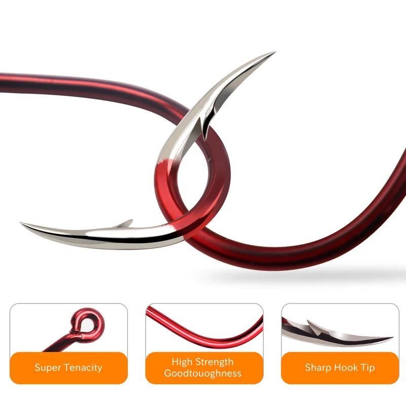 8-35 unids/bolsa anzuelos de pesca rojos 16 tamaños punta de anzuelo Triangular afilada anzuelo de mar con púas aparejos de anzuelos de pesca circulares - imagen 5