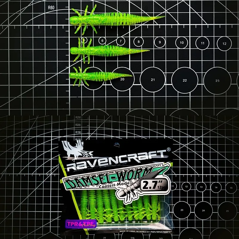 10/12/14 Uds nuevo cebo de pegamento suave flotante Ravencraft Zhichong larvas de libélula 2,2 ''/2,7''/3,2 ''señuelo de pesca falso de lubina Artificial - imagen 5