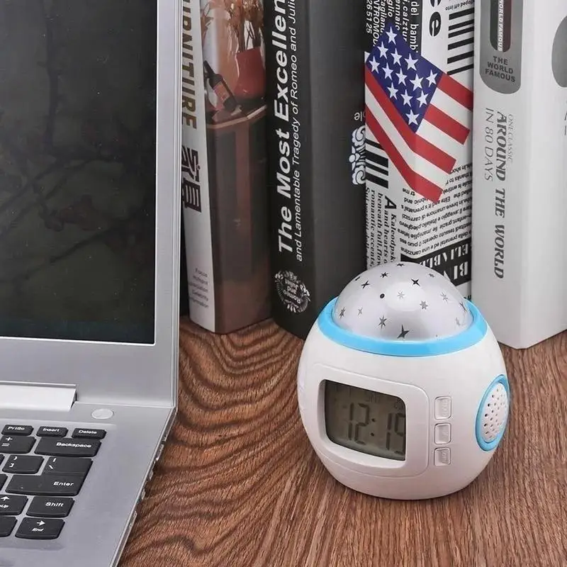 Reloj despertador para niños, cielo durmiendo, estrella, luz nocturna, proyector, lámpara, despertador para dormitorio, música, suministros para el hogar