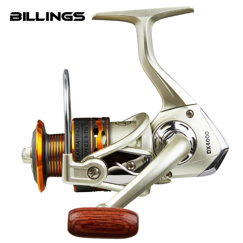 Carrete de pesca giratorio BILLINGS serie 1000-7000 con carrete de Metal 5,1/5,2:1 relación de engranaje carrete giratorio para pesca en agua dulce/salada