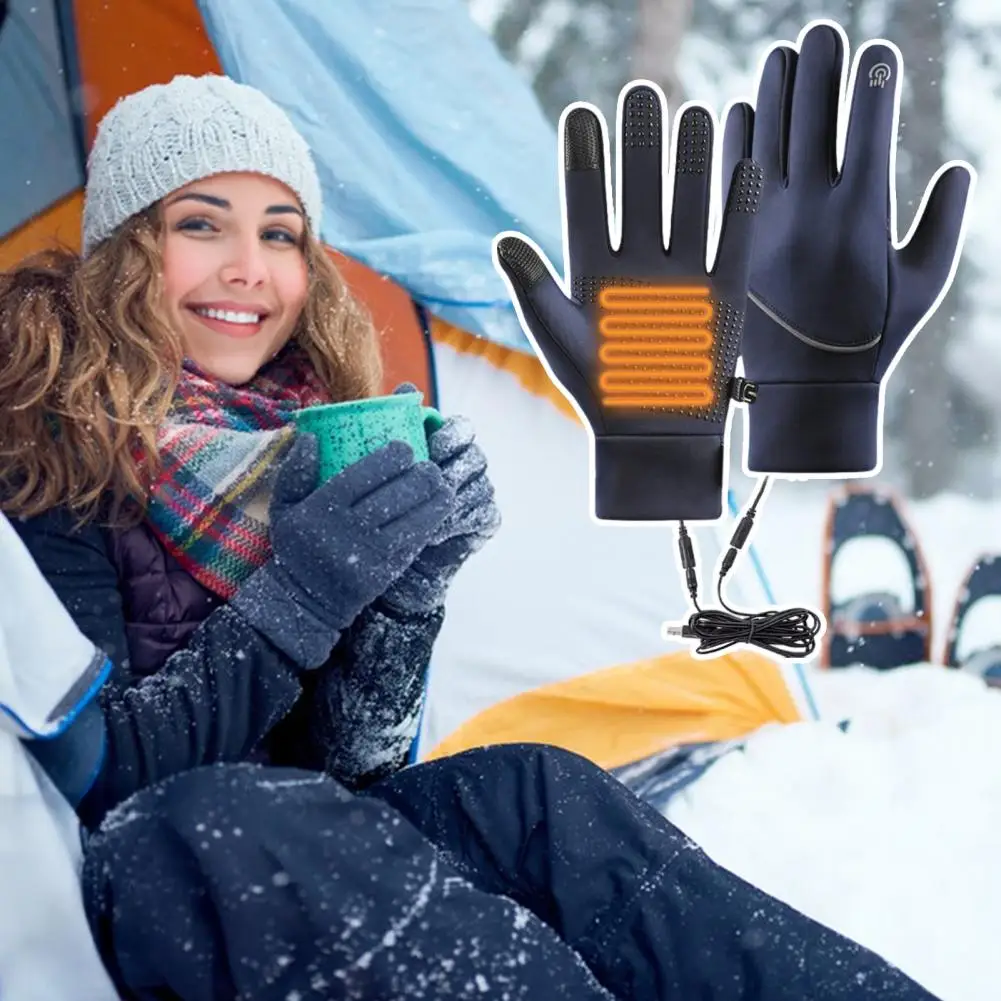 Guantes calefactables con USB, guantes cálidos antideslizantes con forro polar para pantalla táctil, guantes calefactores eléctricos para invierno y ciclismo al aire libre para clima frío