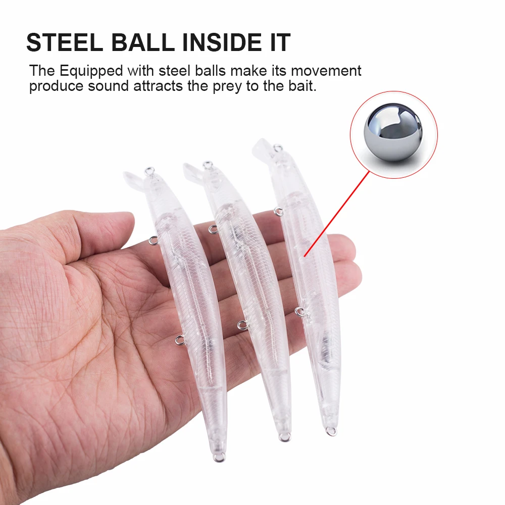 Hanlin 10/20 piezas sin pintar 13CM 12,5G señuelo de pesca sonajeros cebo Jerkbait pececillo flotante plástico duro aparejos artificiales en blanco - imagen 4