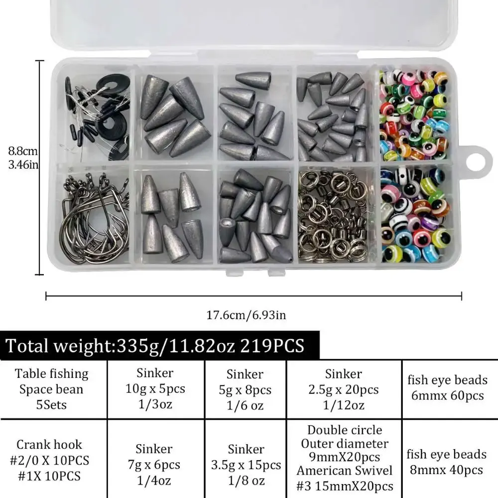 THKFISH-Kit de plomos de pesca de 219 piezas, anzuelos de pesca con forma de bala, pesas de plomo, cuentas giratorias de ojo de pez, juegos de aparejos de pesca - imagen 4