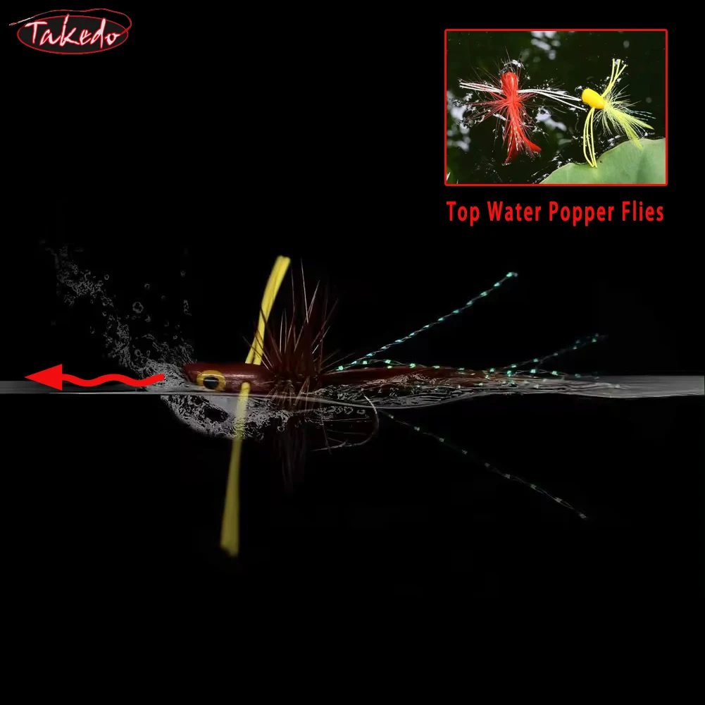 TAKEDO 5 uds 1,5G Topwater Popper señuelo señuelo de pesca con mosca MayflyFlies cebos de pesca cebo Artificial Wobbers 1/0 gancho para trucha - imagen 5