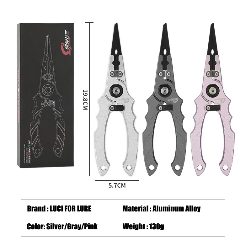 LUCI FOR LURE 2025 Juego de alicates de pesca con agarre de pescado aleación de aluminio 243g + 130g con controlador de pescado a escala Extractor de anzuelos giratorios 360 - imagen 3