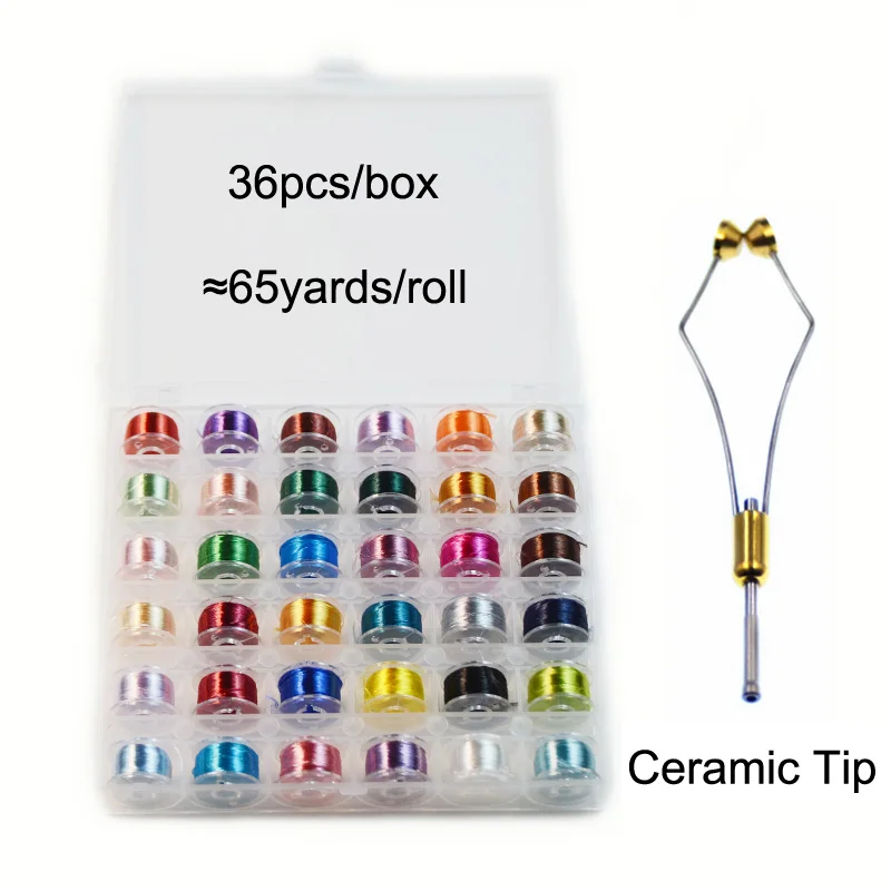 Surtido de hilos de atado de moscas de alta resistencia, soporte de bobina de punta de cerámica, látigo, enhebrador, herramientas de atado de moscas, 180D, 25/36 piezas - imagen 4