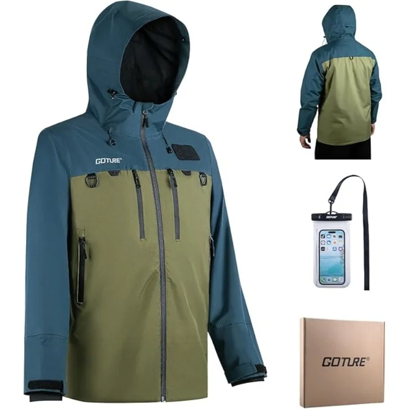 Goture Chaqueta de Pesca Impermeable con Bolsa Seca para Teléfono