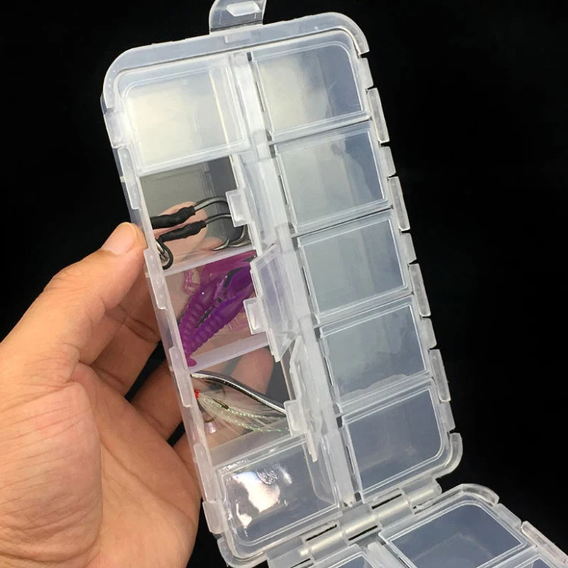 WEIHE mini caja de aparejos de pesca roja 10 compartimentos para pequeños anzuelos impermeables de plástico transparente señuelos cebos accesorios de pesca - imagen 2