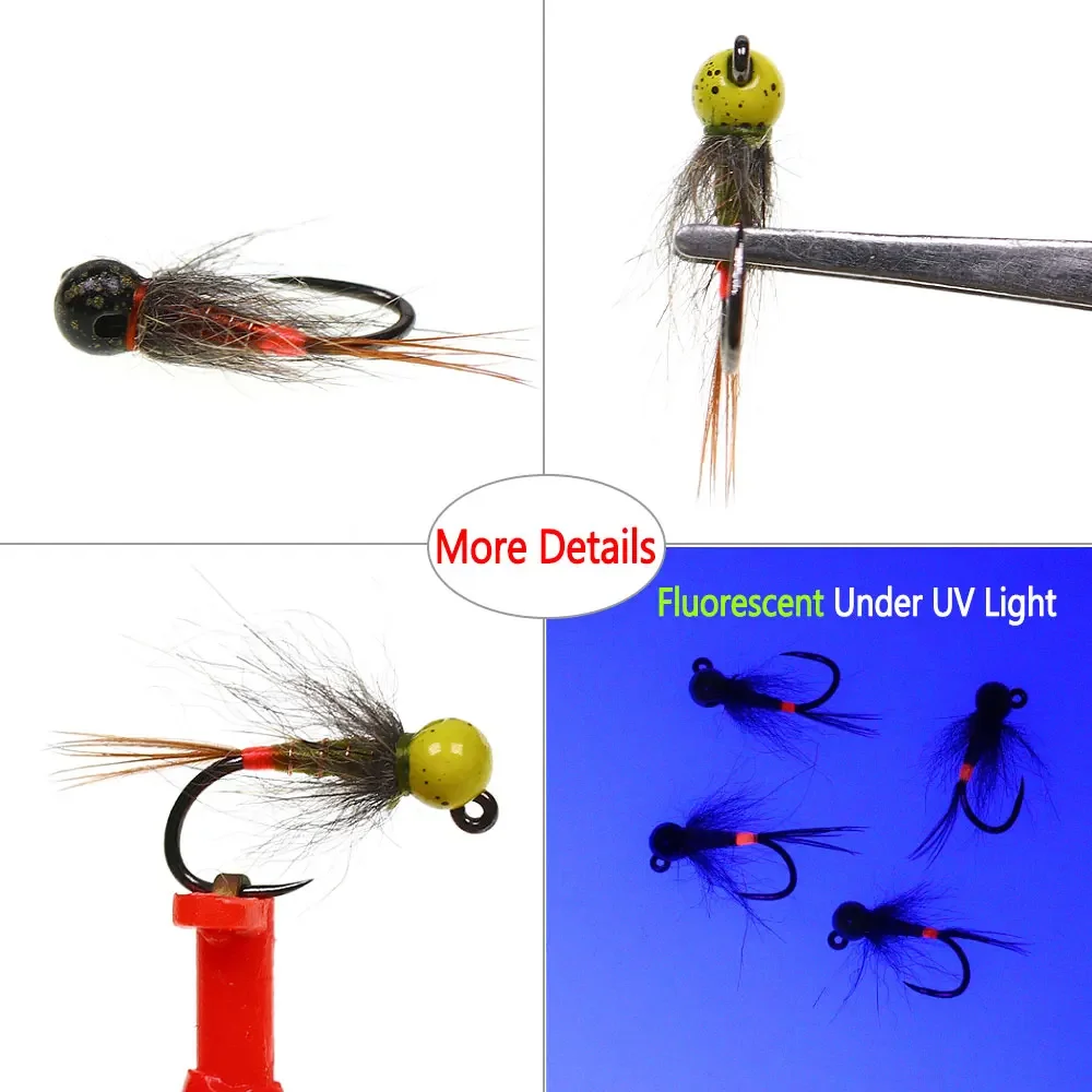 4 piezas # 14 # 16 # Señuelos de pesca con cabeza de cuentas moteadas, plantilla sin púas, Ninfa de hundimiento rápido, cola de faisán, Euro, Ninfa húmeda, trucha, Panfish, 18 - imagen 4