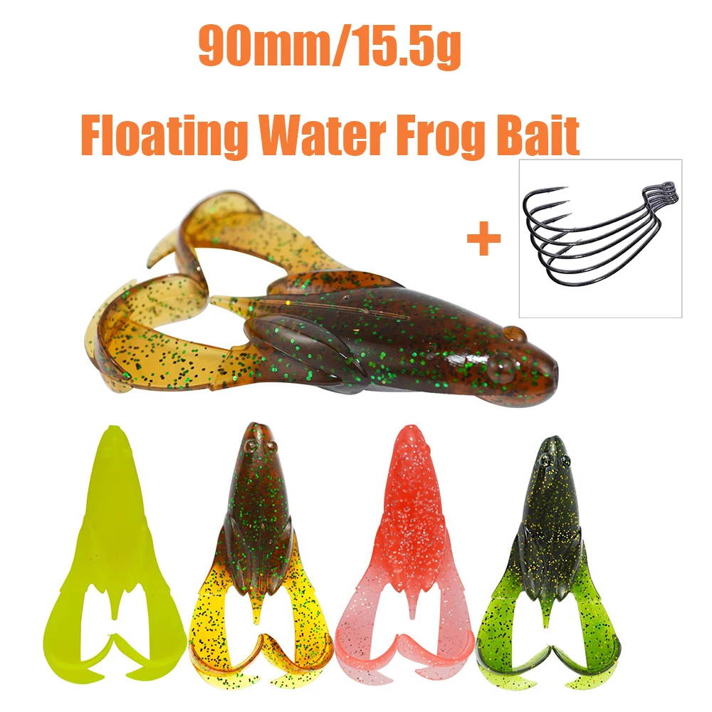 2 unids/set 90mm/15.5g anzuelo flotante de cebo de rana de agua, señuelo de pesca de trueno de silicona, cebos blandos, aparejos de pesca Wobbler artificiales