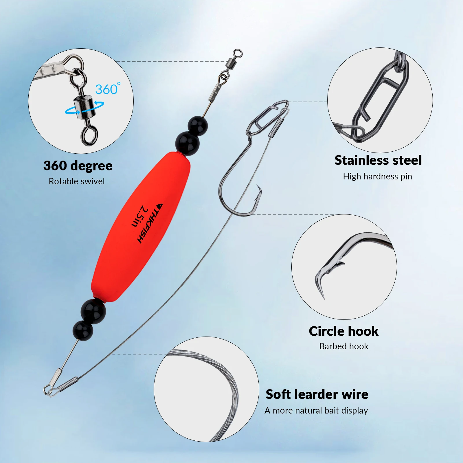 THKFISH, 2 uds., aparejos flotantes para bagre, sonajero, clavija de corcho, flotadores, aparejos de cebo con cuentas sonajero, ganchos circulares de pulpo, grúa giratoria - imagen 3
