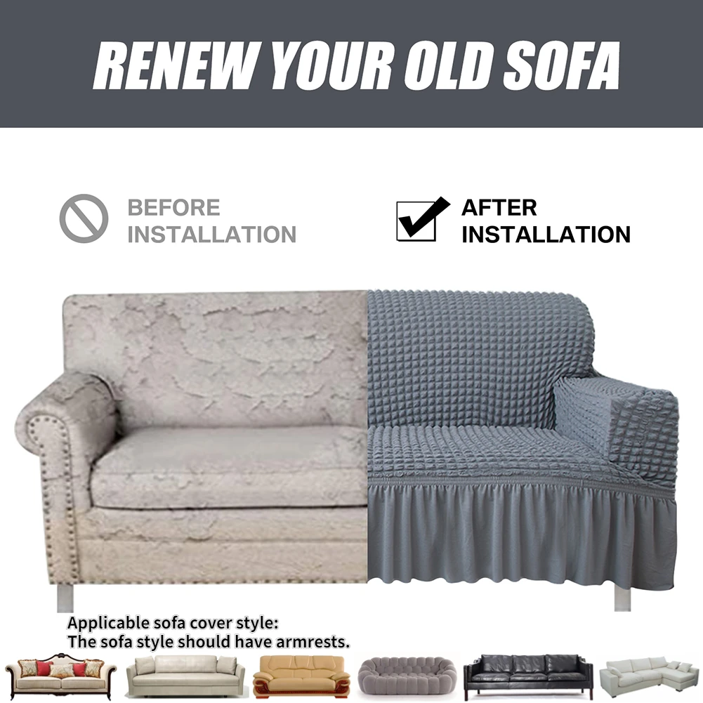 Funda de sofá elástica de Seersucker con falda, suave y gruesa, desmontable, lavable, antideslizante, Protector de muebles de 1, 2, 3 y 4 plazas - imagen 5
