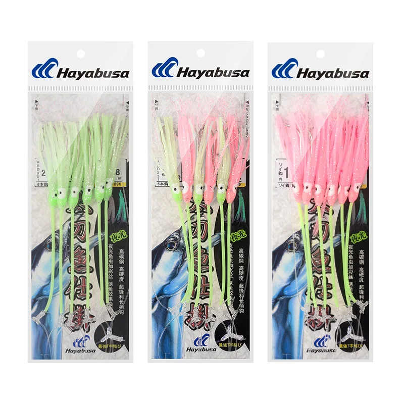 HAYABUSA QH-096 Luminoso Calamar Artificial Ribbonfish Hook Rig Barco Pesca Cutlassfish 6-Hook Rig - imagen 5