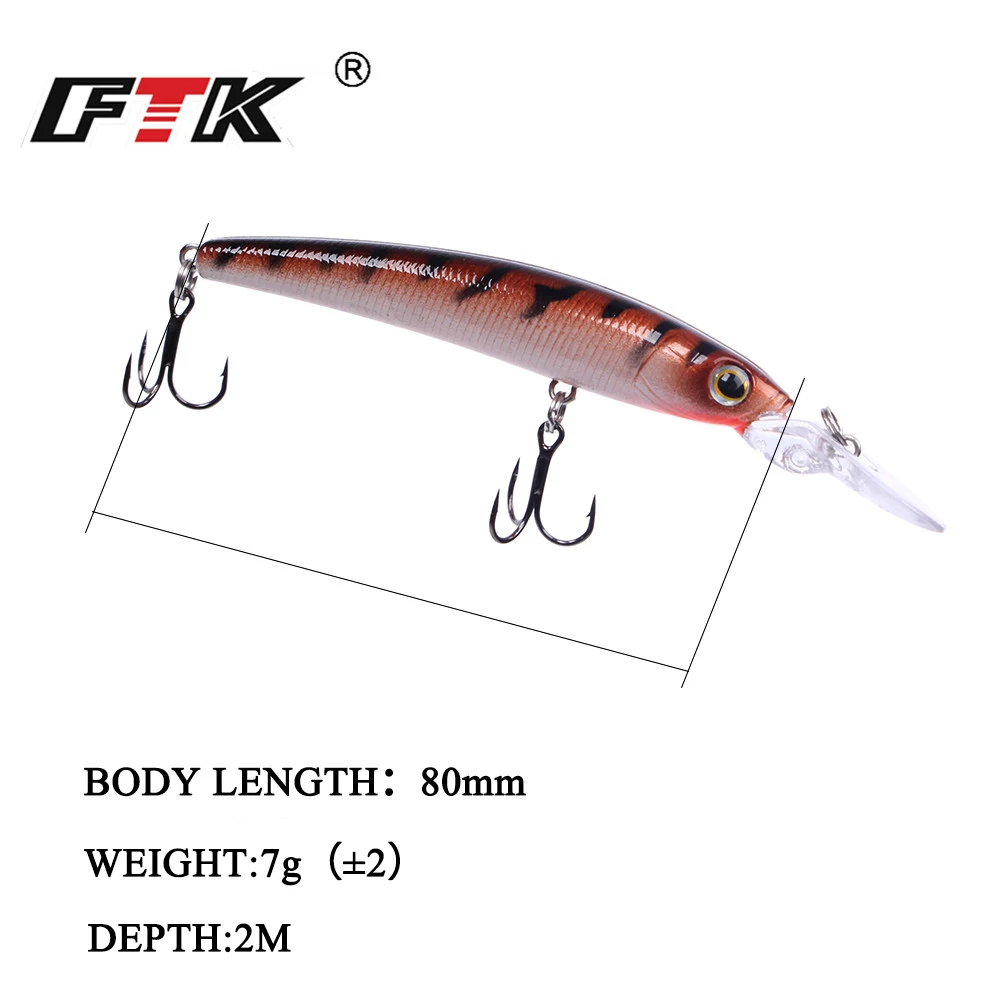 FTK-señuelo de pesca de lubina de agua salada, cebos duros artificiales Wobblers para Lucio Crankbait trucha, aparejos de profundidad de 2m, 80mm, 7g - imagen 4