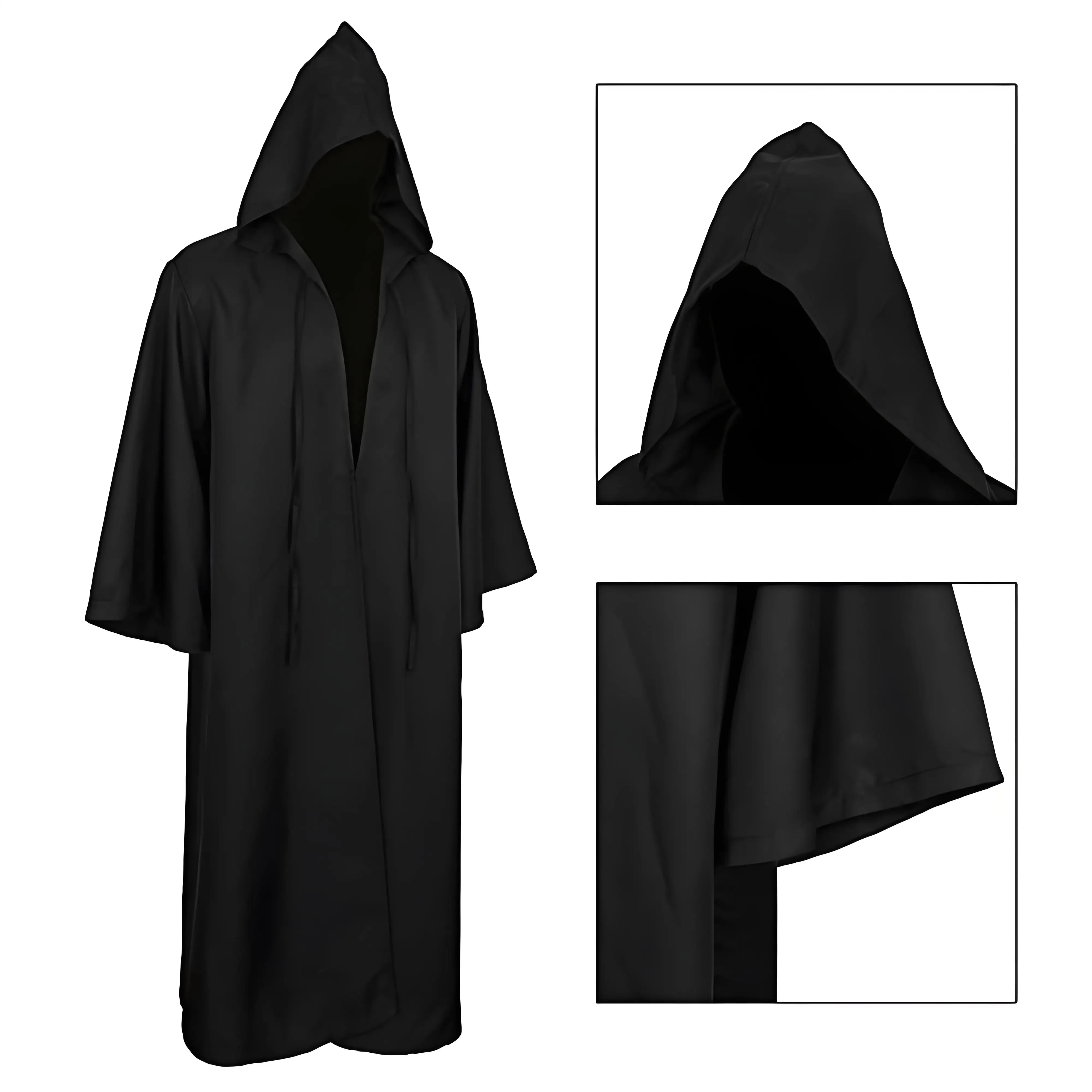 Camisa larga de hechicero, bata negra con capucha, disfraz, capa de Halloween, disfraz de Cosplay, túnica de mago, bata con capucha para adultos y niños - imagen 2
