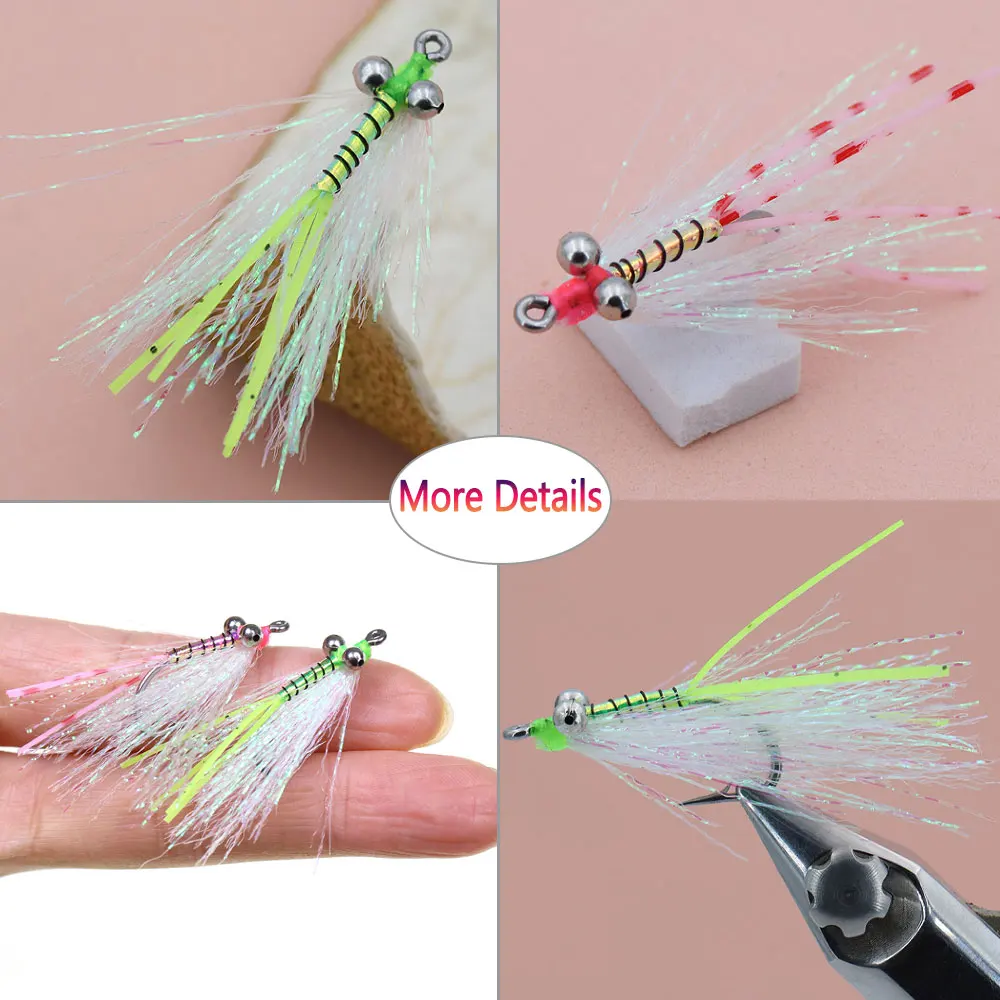 Bimoo 6 piezas # 4 ojos de cadena Crazy Charlie mosca con púas anzuelo de mosca de hundimiento rápido Bonefish Bass Tarpon Señuelos de pesca de mar de agua dulce - imagen 4