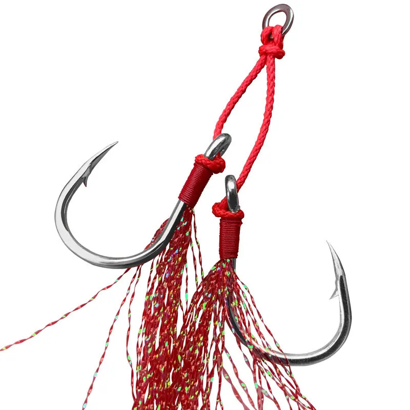 HK021 2 unids/bolsa gancho de acero rico en carbono para agua salada 2/0 3/0 5/0 7/0 9/0 anzuelo de ayuda de Jigging lento anzuelos dobles para pesca en el mar - imagen 5