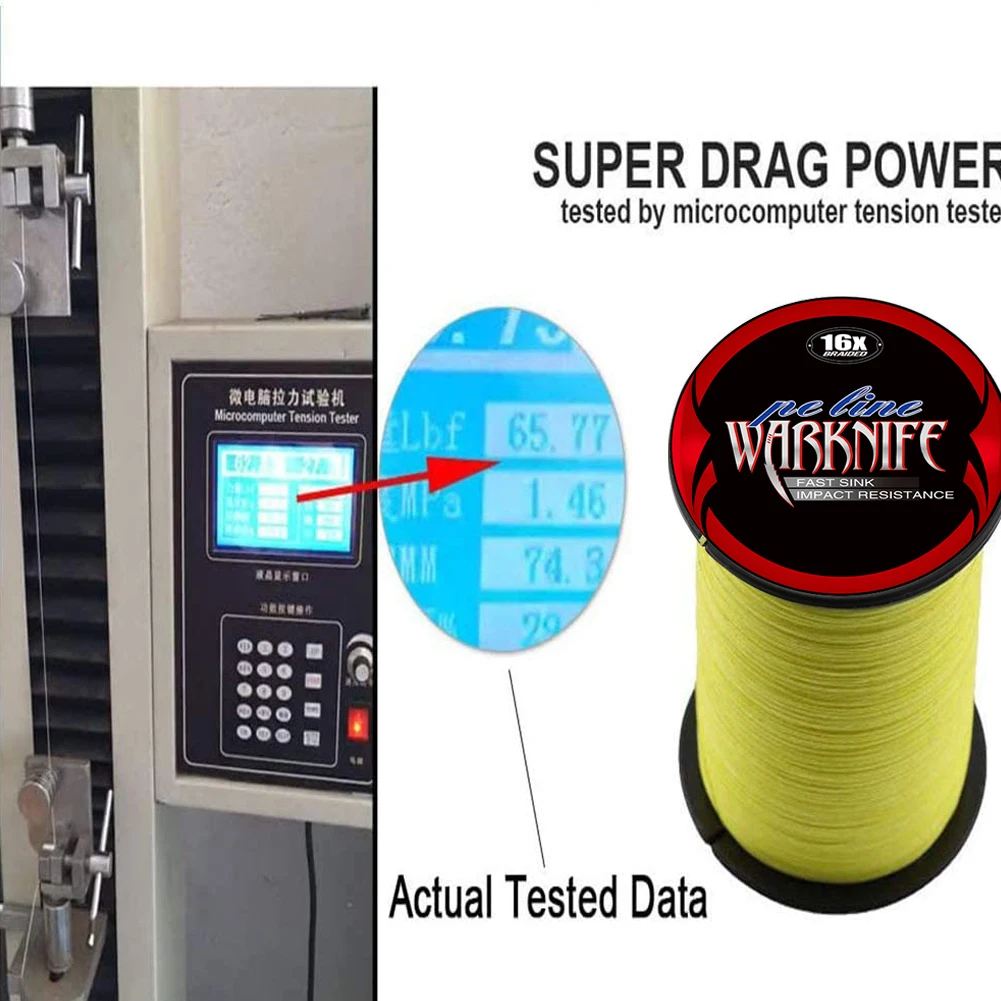 Warknife-cable de pesca de 16 hebras, línea trenzada de 300m, 20LB-500LB, multifilamento japonés superfuerte, línea trenzada de PE en 10 colores - imagen 4