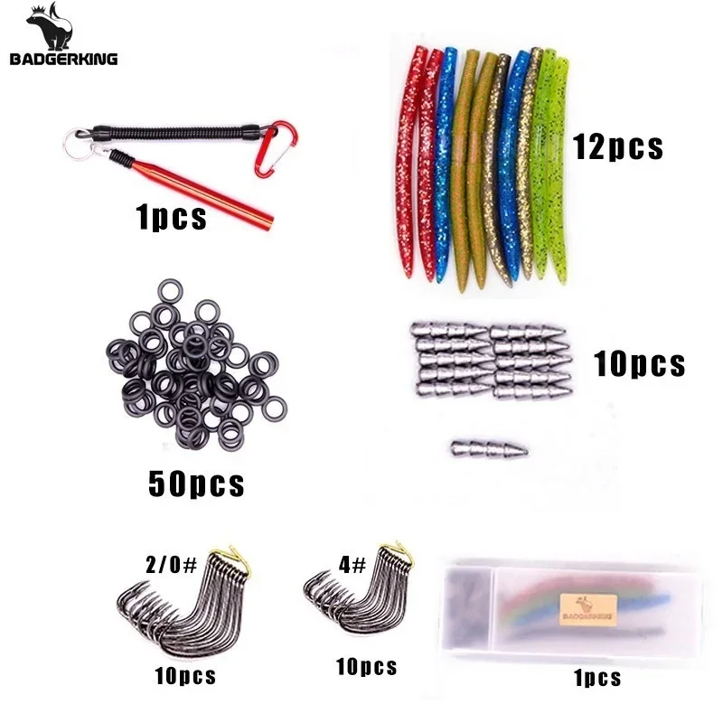 Senko-Juego de señuelos de gusano loco para pesca de lubina con anzuelos senko, herramienta de pesaje de uñas, caja de aparejos de pesca de tiro directo - imagen 3