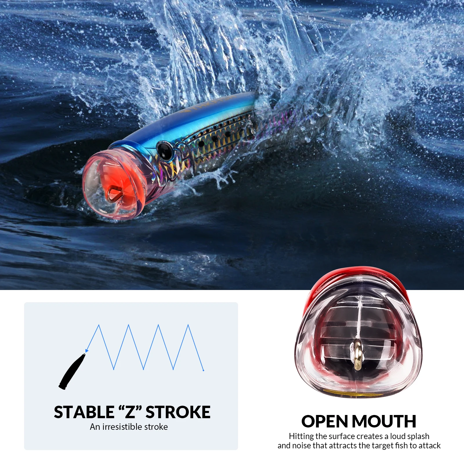 THKFISH 1 Uds. Señuelos de pesca Popper 15cm 65g cebo duro Artificial de agua salada con anzuelos triples cebos de pesca Topwater Minnow - imagen 5