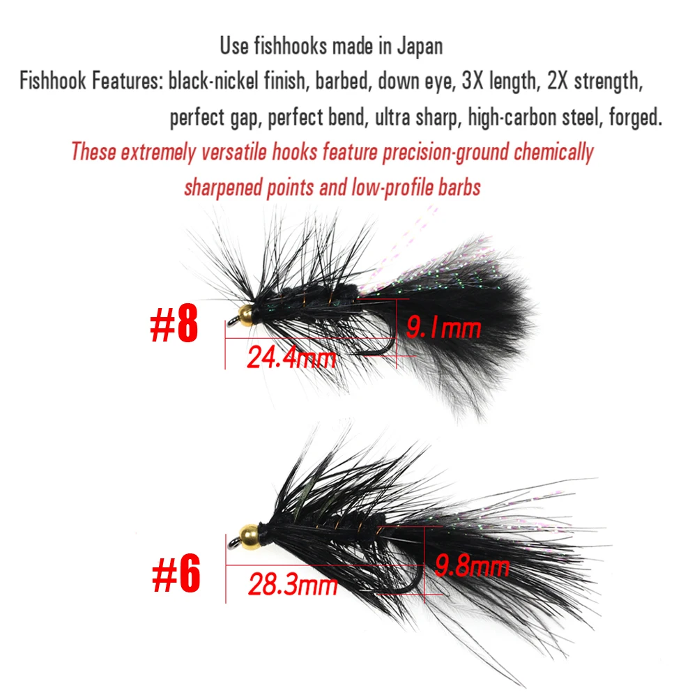 Wifreo-Señuelos de Pesca con cabeza de cuentas de latón, 12 piezas, Lucio, lubina, trucha arcoíris, color marrón Oliva y negro - imagen 3