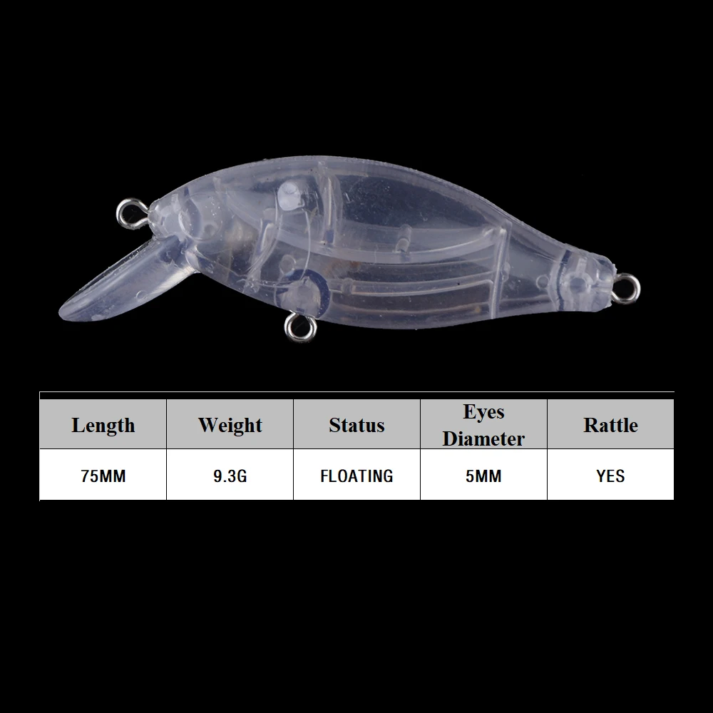 Chan'sHuang 20 piezas cebo en blanco sin pintar 9,3g/75mm sonajero flotante buceo Crankbait DIY hecho a mano aparejos de señuelo de pesca Artificial - imagen 2