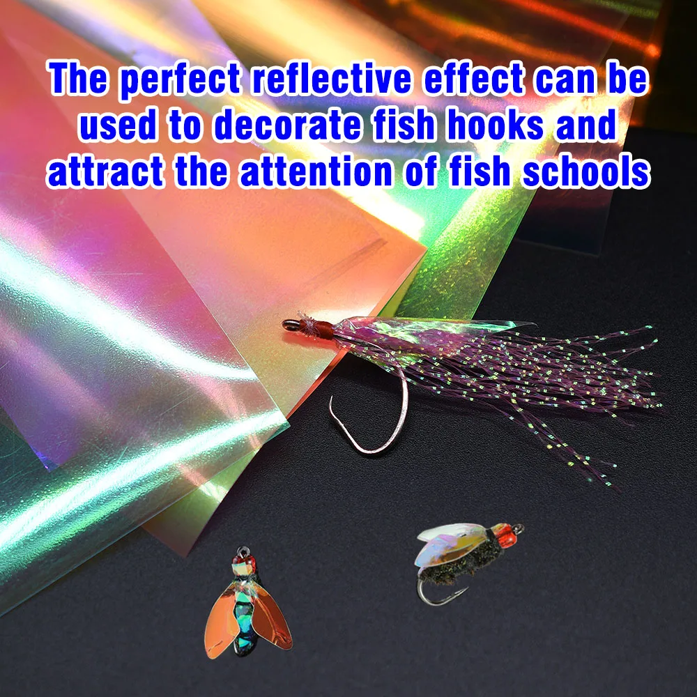 Película para atado de moscas de pesca de arcoíris, 6cm x 10cm, aparejo Sabiki, Material de alas traseras Flash para atado de moscas y accesorios de pesca, 2 uds. - imagen 4