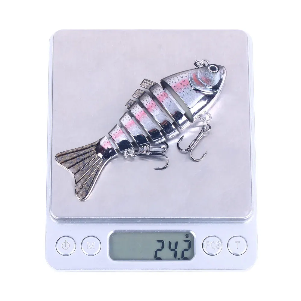 Señuelo de Pesca de 10cm y 24g con ojos 3D, señuelo duro de Pesca realista de 7 segmentos, Crankbait con 2 anzuelos, cebos de Pesca para lubina - imagen 5