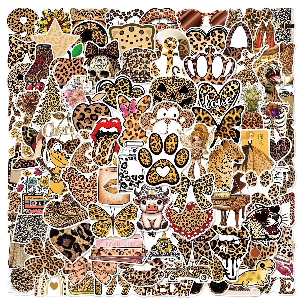 50/100 Uds estampado de leopardo chica arte estética impermeable Graffiti teléfono portátil equipaje guitarra cuaderno pegatinas juguetes para niños - imagen 2