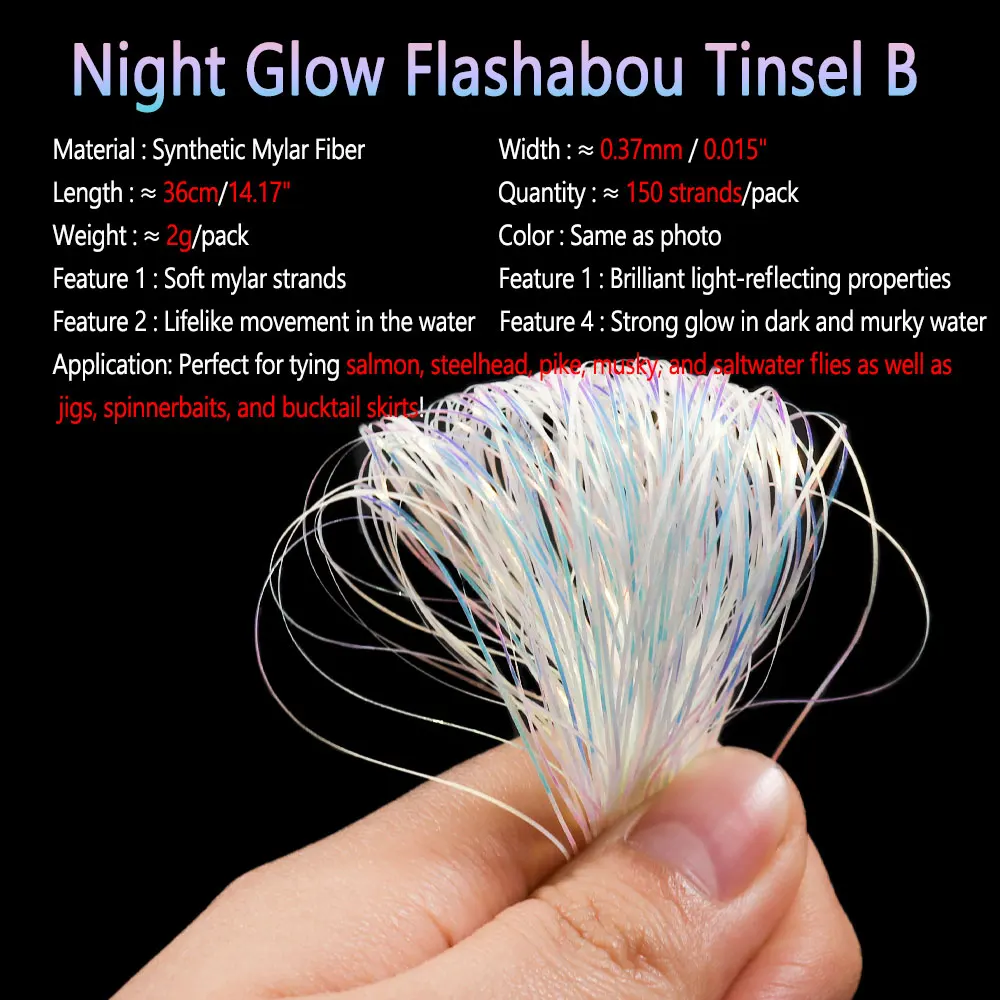Bimoo, 0,37mm de ancho, brillo nocturno luminoso, oropel Flashabou, materiales para atado de moscas para ninfas, Streamer, pesca en agua salada, señuelos con mosca - imagen 4