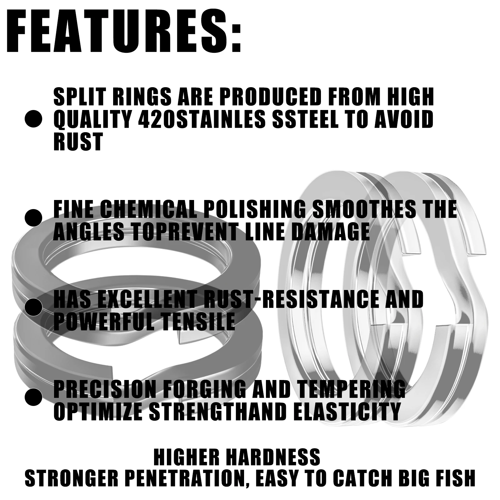 100 Uds anillos divididos de Pesca de acero inoxidable 3,5-12MM alta calidad fortalece doble círculo redondo Snap accesorios de Pesca - imagen 3