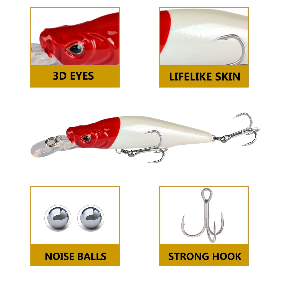 Señuelo de Pesca de piezas, cebo Artificial de Pesca de carpa de 75-95mm, 9-12g, Minnow Crankbait Wobblers 3D Eyes Perch - imagen 3