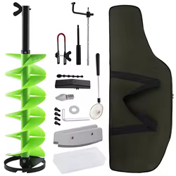 Goture-broca para taladro de hielo de alto rendimiento, 18cm de diámetro, 104cm de profundidad, con cuchara de hielo, bolso para pesca en invierno