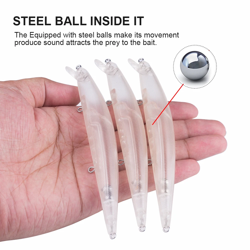 Hanlin-Señuelos de Pesca de 10/20 piezas, 13CM, 11,5G, flotantes, transparentes, cuerpos de plástico duro, poco profundos, sin pintar, aparejos de lápiz - imagen 4