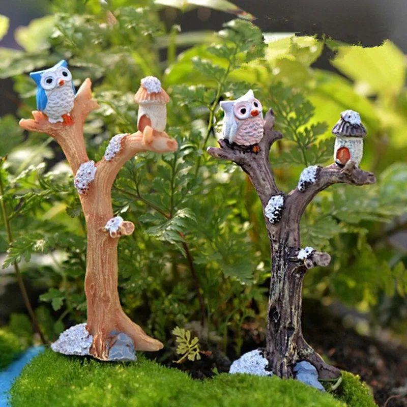 Mini ramas de árbol, miniaturas de resina, búho, Hada, casa de jardín, muñecas, adornos navideños, juguetes para bebés - imagen 2