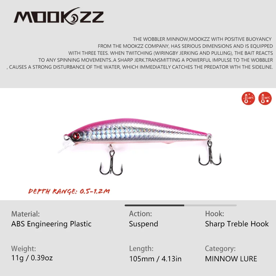 MOOKZZ-señuelos artificiales de pesca, cebos Wobblers de alta calidad para pececillos que se hunden, suspensión, modelo caliente, 6,5G/9G/11G - imagen 2