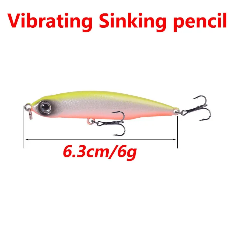 Señuelo de pesca con lápiz que se hunde, 1 unidad, 6,3 cm, 6g, cebo duro Artificial de plástico con 10 #   Ganchos para aparejos Bass Pike - imagen 3