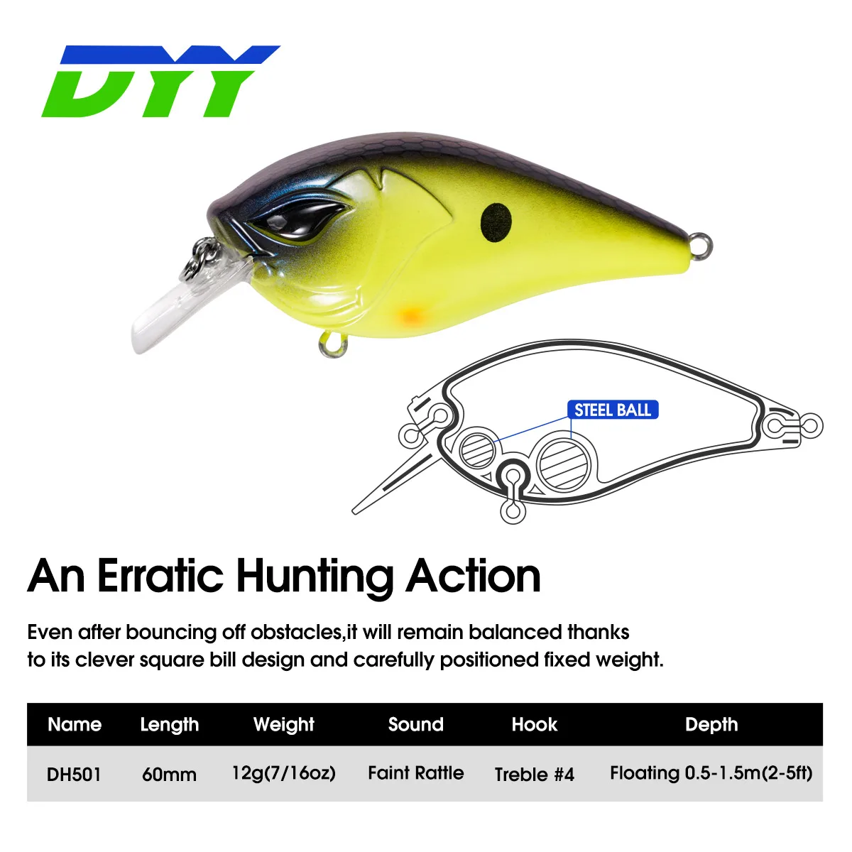 DYY 60mm 12g poco profundo Squarebill Crankbaits Minnow señuelo de pesca flotante Wobbler cebo duro Artificial para lubina señuelo de pesca de trucha - imagen 2