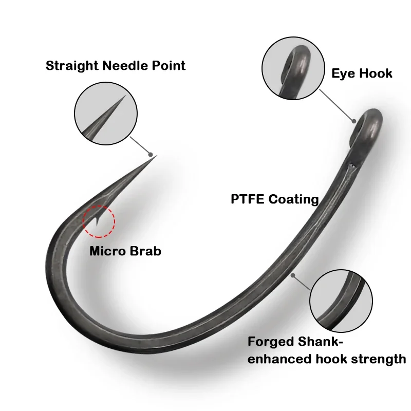 10 Uds. Anzuelo de pesca de carpa recubierto de PTFE Micro púa gancho de carpa aleación de acero súper duro y afilado súper calidad - imagen 3