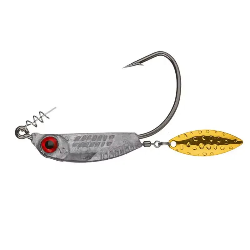 WEIHE 3g 5g 7g 10g 14g anzuelo de pesca con cabeza de anzuelo de plomo en forma de pez anzuelo de manivela con hoja Spinner para señuelo suave - imagen 2