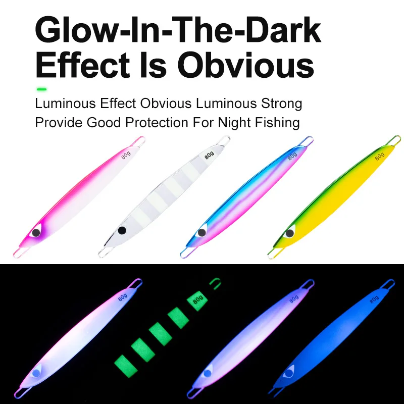 TEASER J114 60g 80g 130g 150g señuelo de plantilla de Metal forma plana agua salada hundimiento lento señuelo de curricán UV luminoso pesca Jigging cebo - imagen 5