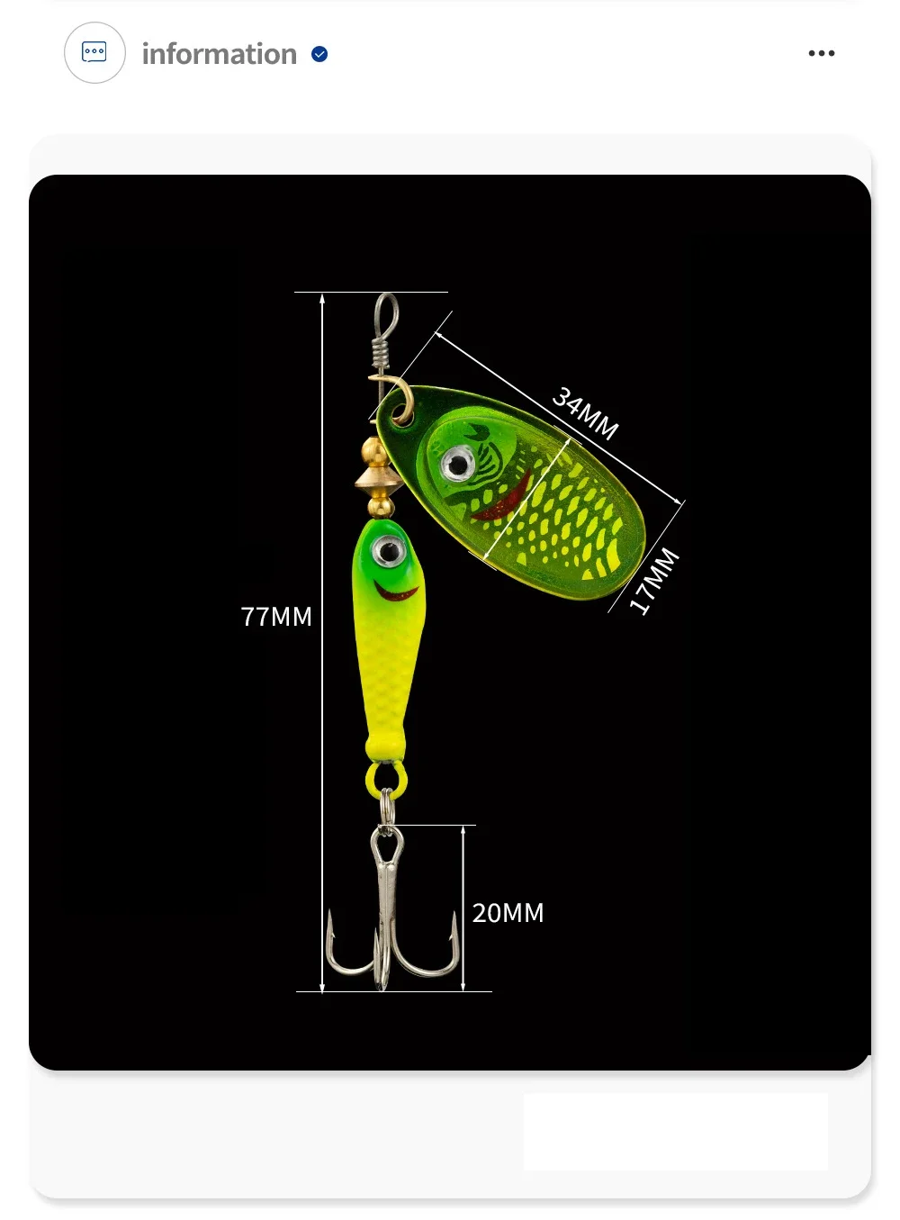 Se muestra un señuelo de pesca en una imagen con una regla que mide 70 mm